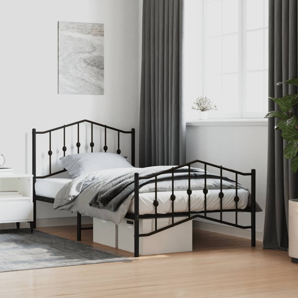 Metal Bed Frame with Headboard and FootboardÂ Black 100x190 cm