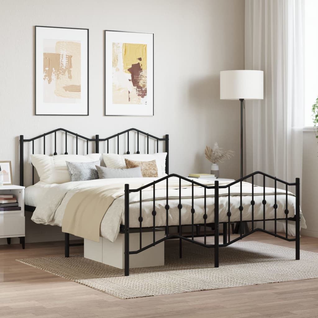 Metal Bed Frame with Headboard and FootboardÂ Black 135x190 cm Double