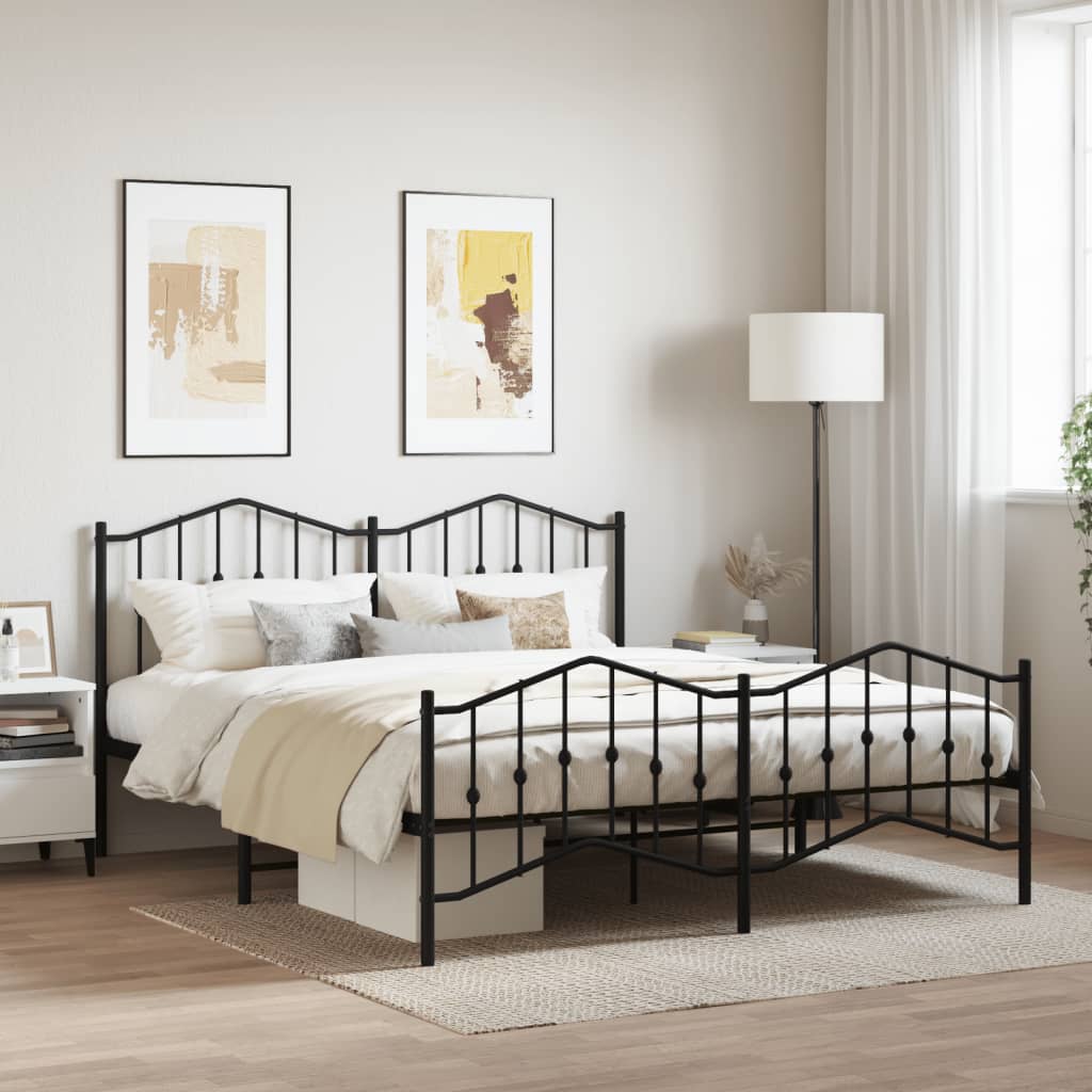 Metal Bed Frame with Headboard and FootboardÂ Black 183x213 cm