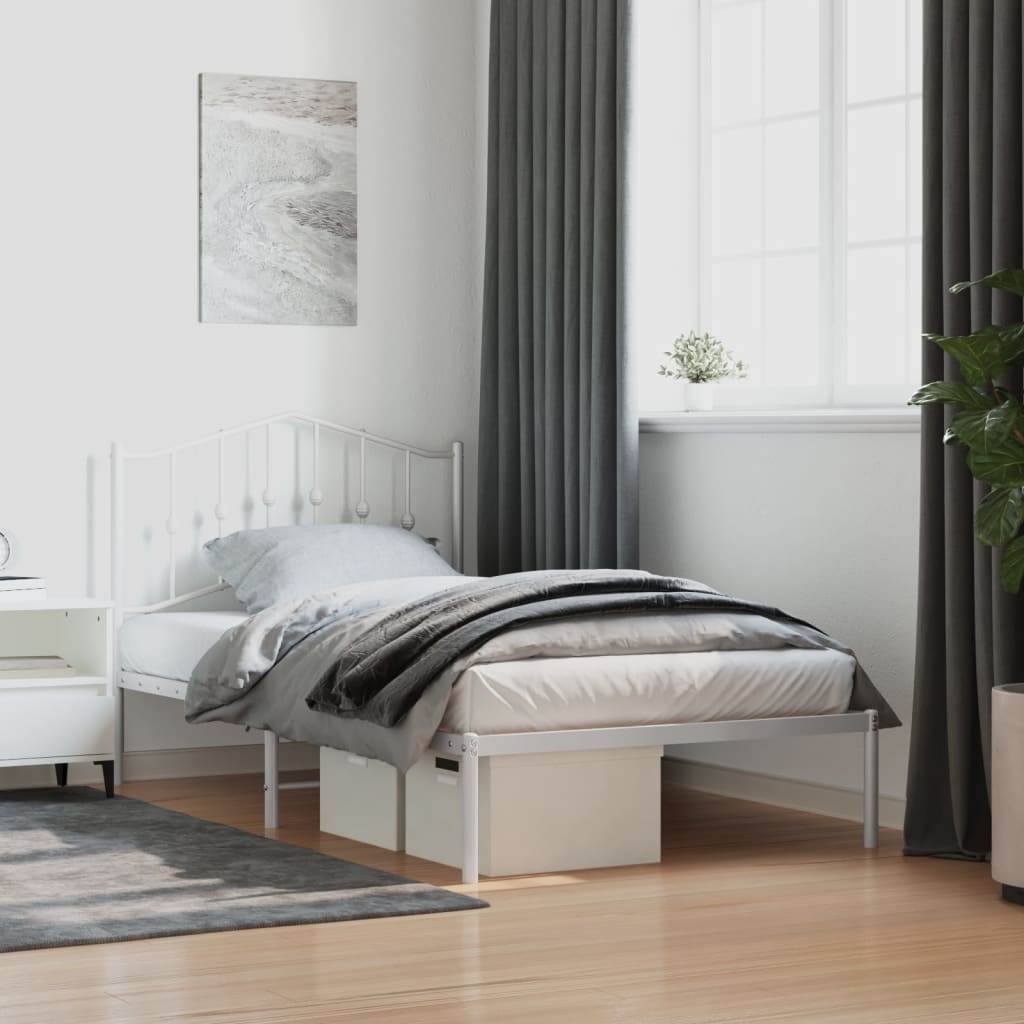 Metal Bed Frame with Headboard White 100x190 cm