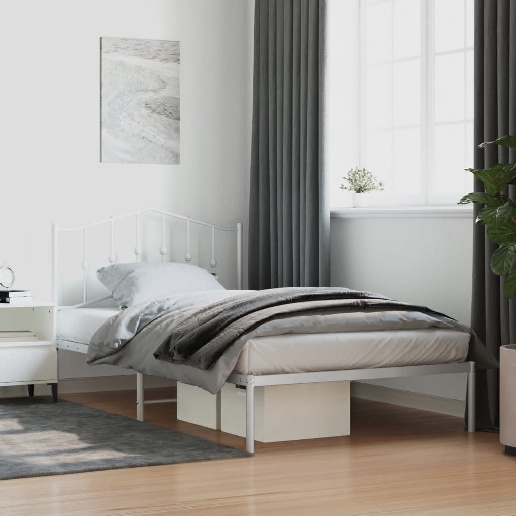 Metal Bed Frame with Headboard White 100x200 cm