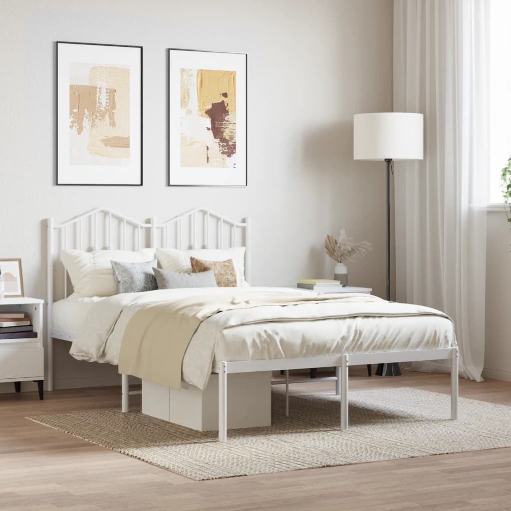 Metal Bed Frame with Headboard White 120x200 cm