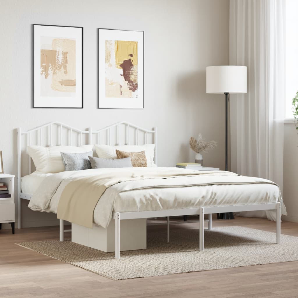Metal Bed Frame with Headboard White 150x200 cm King Size