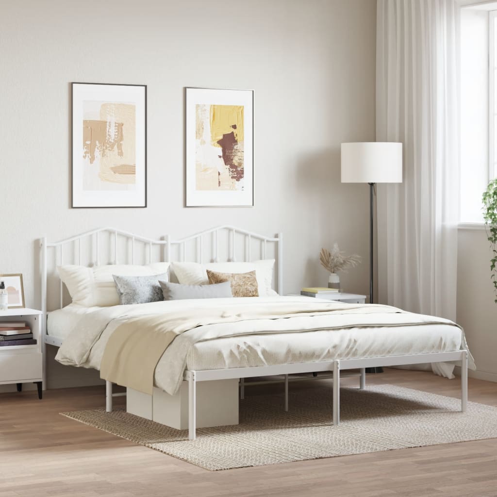 Metal Bed Frame with Headboard White 180x200 cm Super King