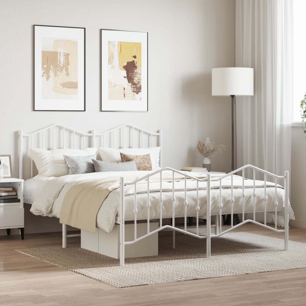 Metal Bed Frame with Headboard and FootboardÂ White 135x190 cm Double