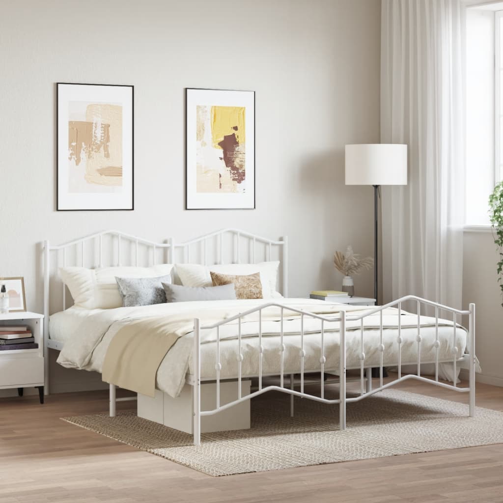 Metal Bed Frame with Headboard and FootboardÂ White 183x213 cm