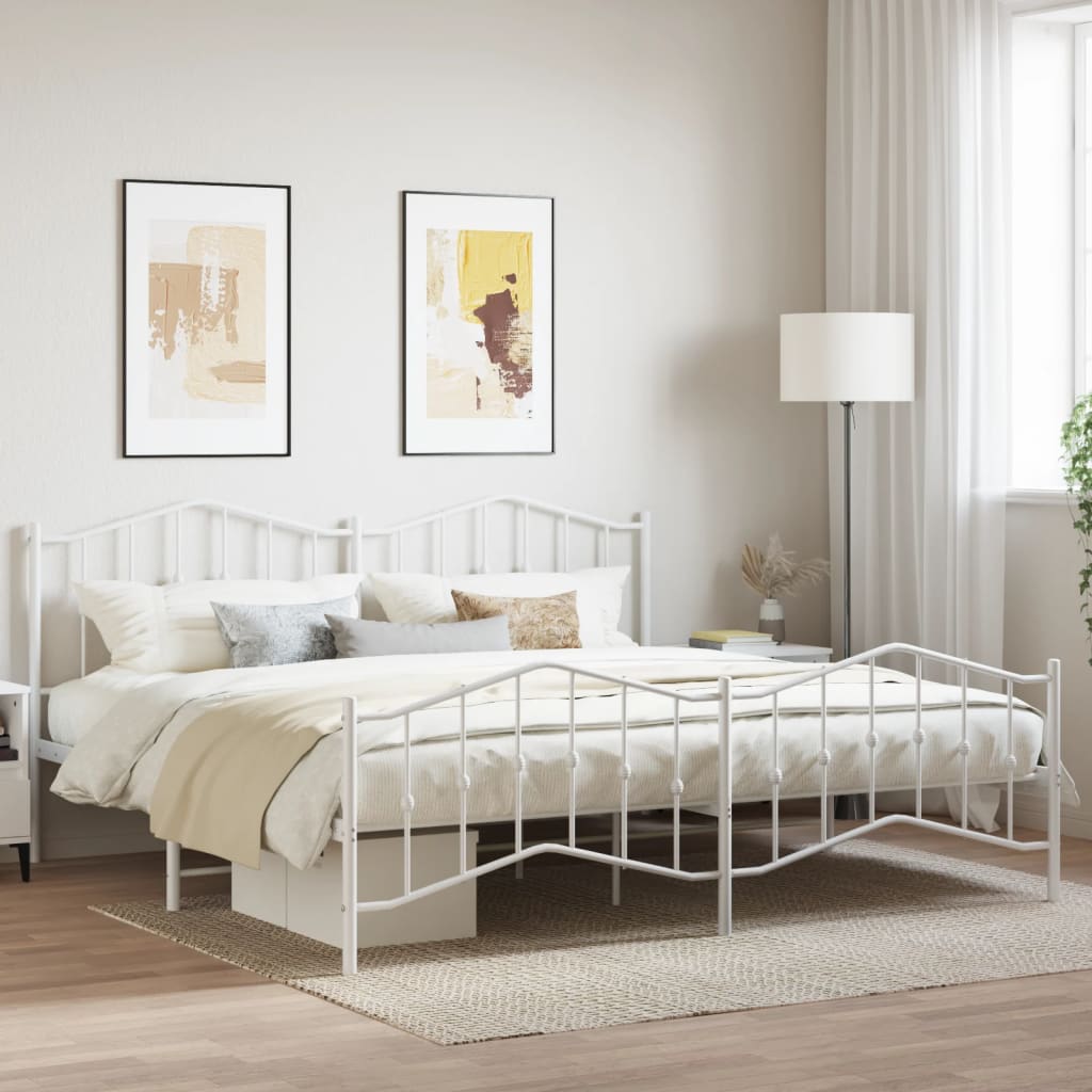 Metal Bed Frame with Headboard and FootboardÂ White 200x200 cm