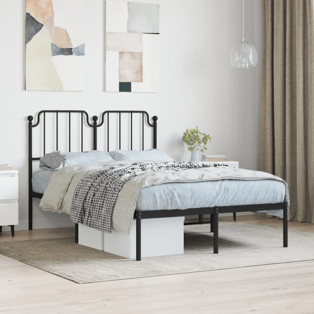 Metal Bed Frame with Headboard Black 120x190 cm Small Double