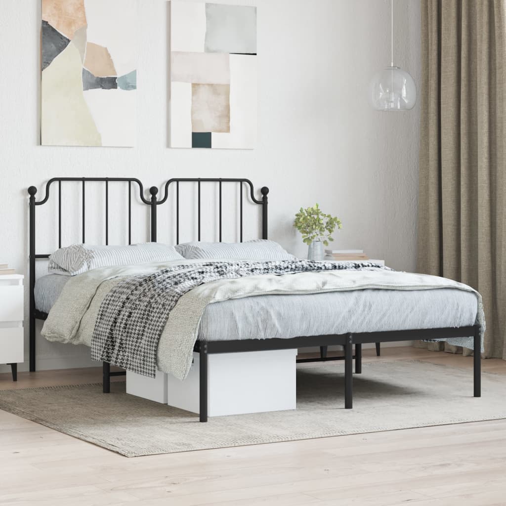 Metal Bed Frame with Headboard Black 150x200 cm King Size