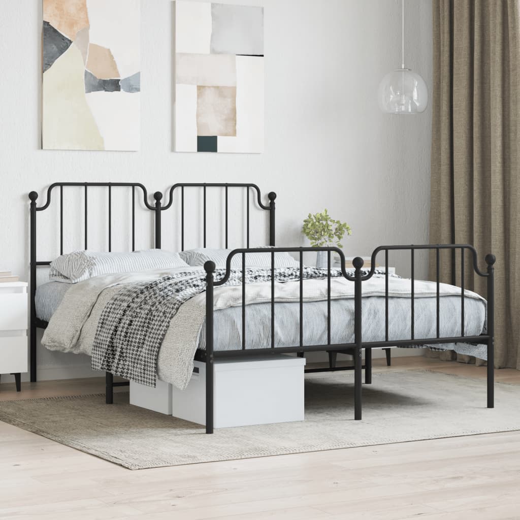 Metal Bed Frame with Headboard and FootboardÂ Black 135x190 cm Double