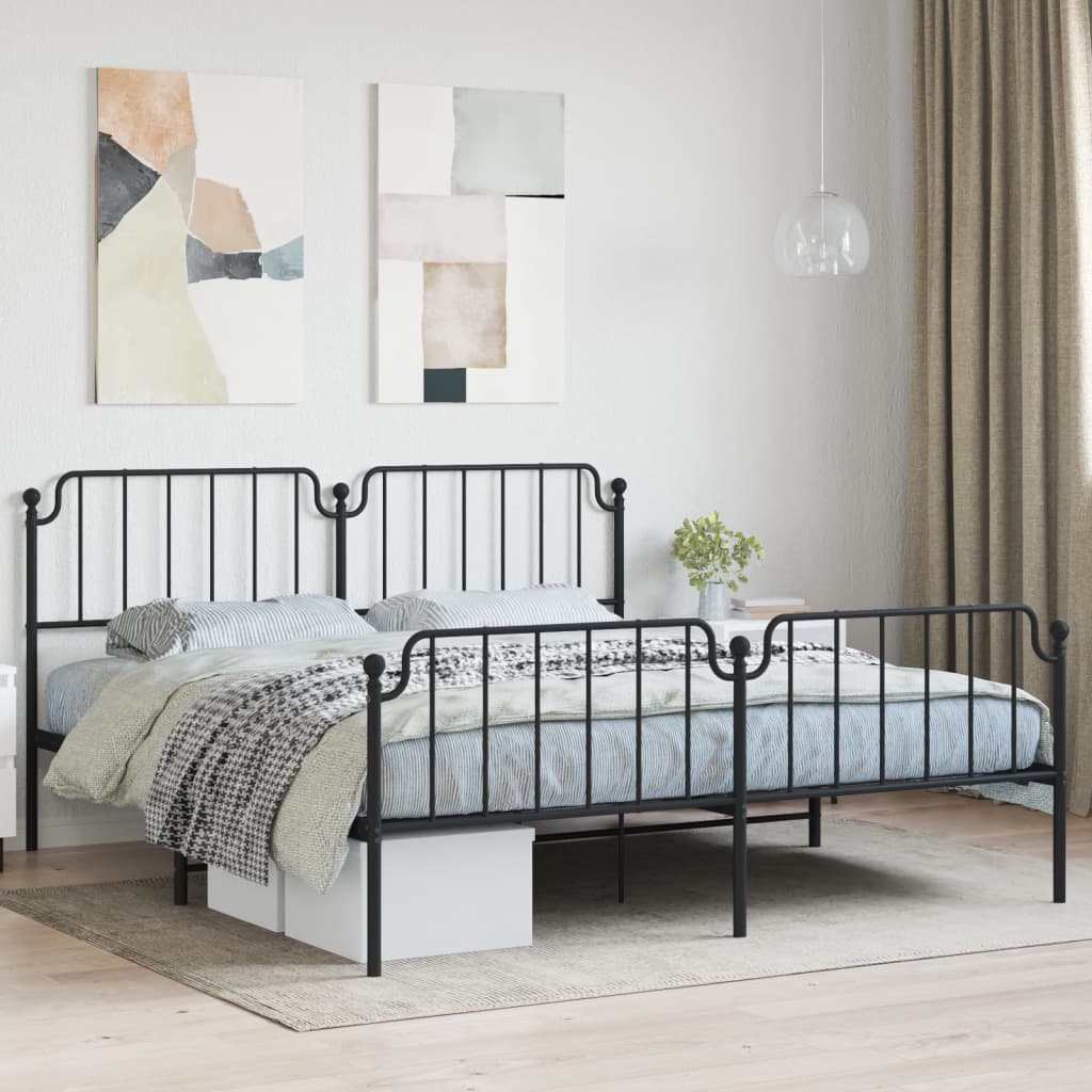 Metal Bed Frame with Headboard and FootboardÂ Black 183x213 cm