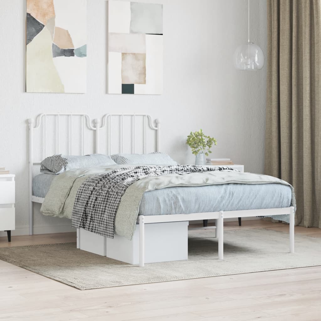 Metal Bed Frame with Headboard White 120x200 cm