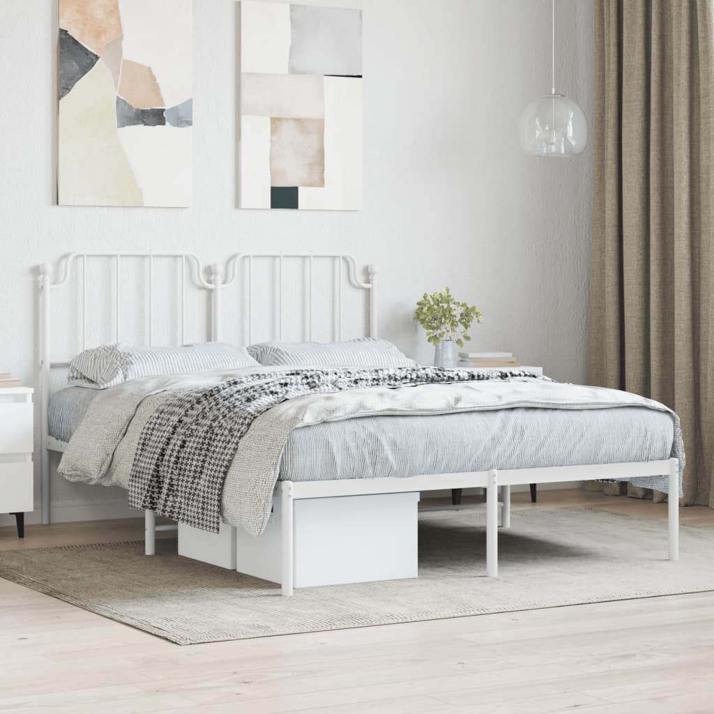 Metal Bed Frame with Headboard White 135x190 cm Double