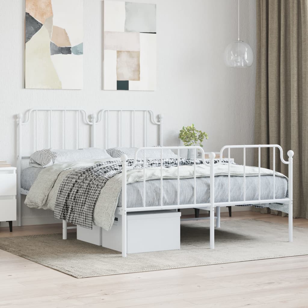 Metal Bed Frame with Headboard and FootboardÂ White 135x190 cm Double
