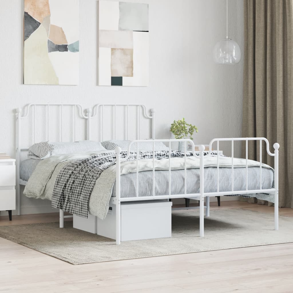 Metal Bed Frame with Headboard and FootboardÂ White 150x200 cm King Size