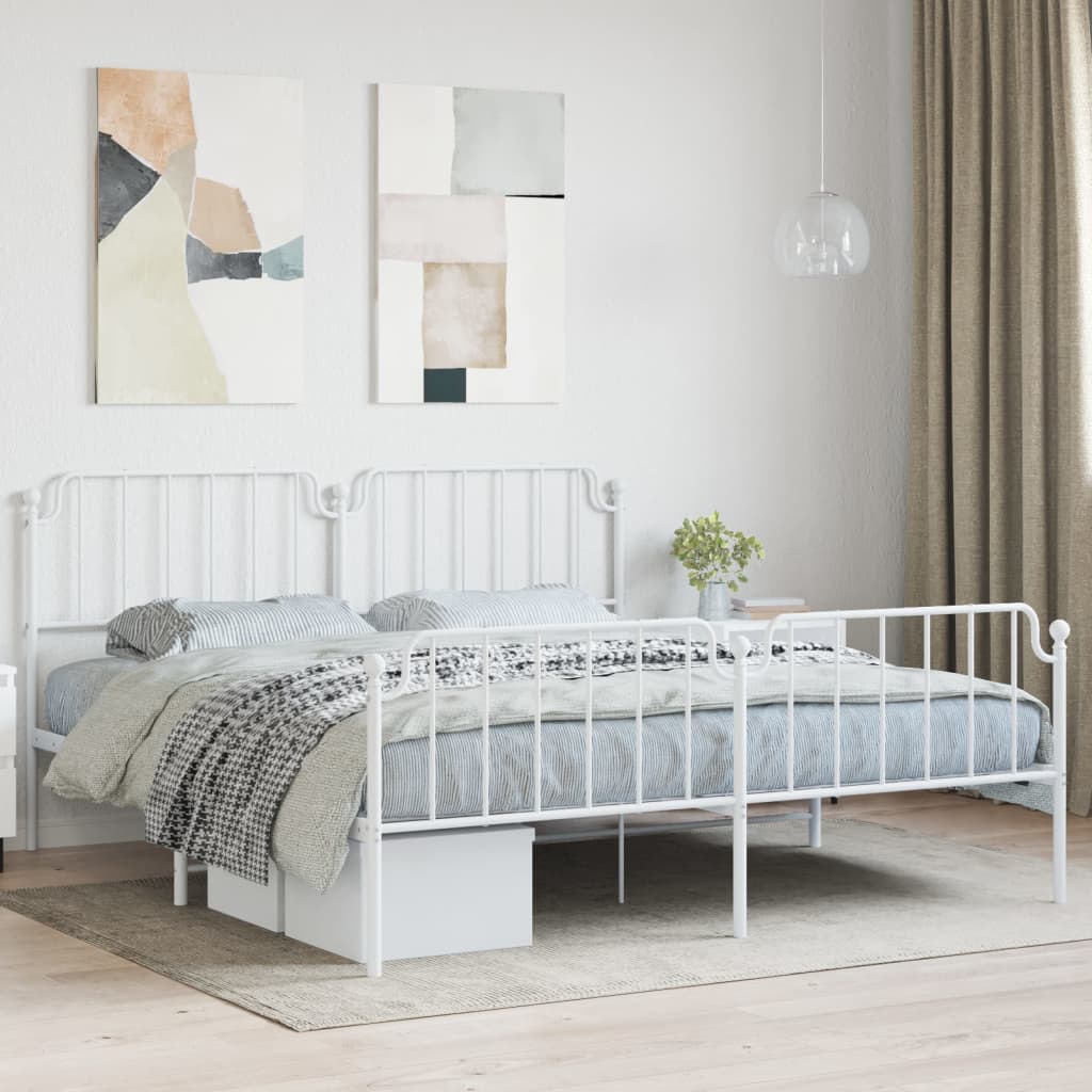 Metal Bed Frame with Headboard and FootboardÂ White 183x213 cm