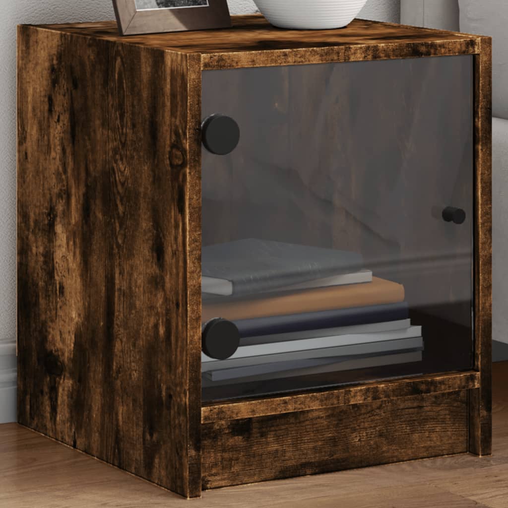 Bedside Table - LINDEN 2 Piece Nightstand Smoked Oak 35cm