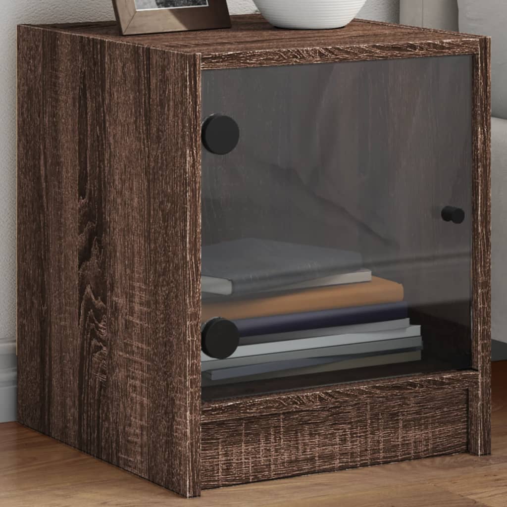 Bedside Table - LINDEN 2 Piece Nightstand Brown Oak 35cm