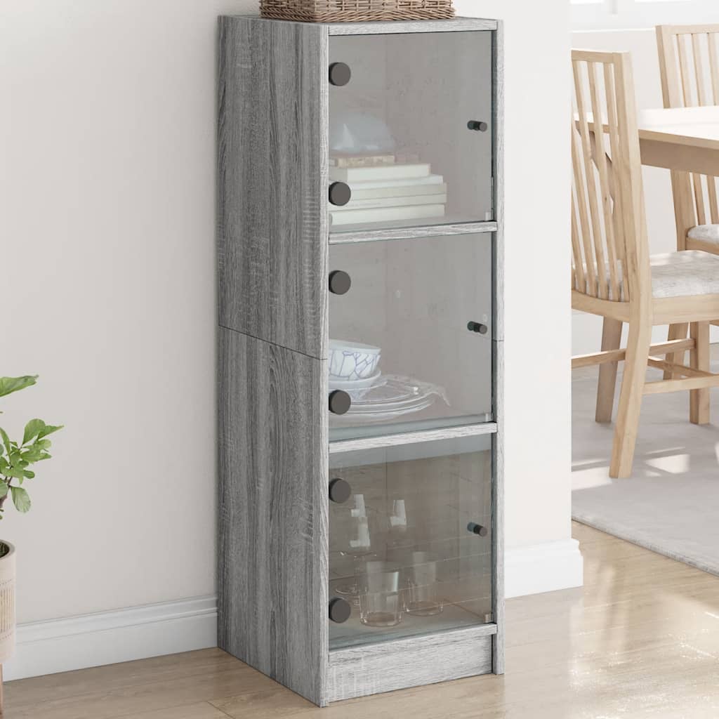 Highboard with Glass Doors Grey Sonoma 35x37x109 cm