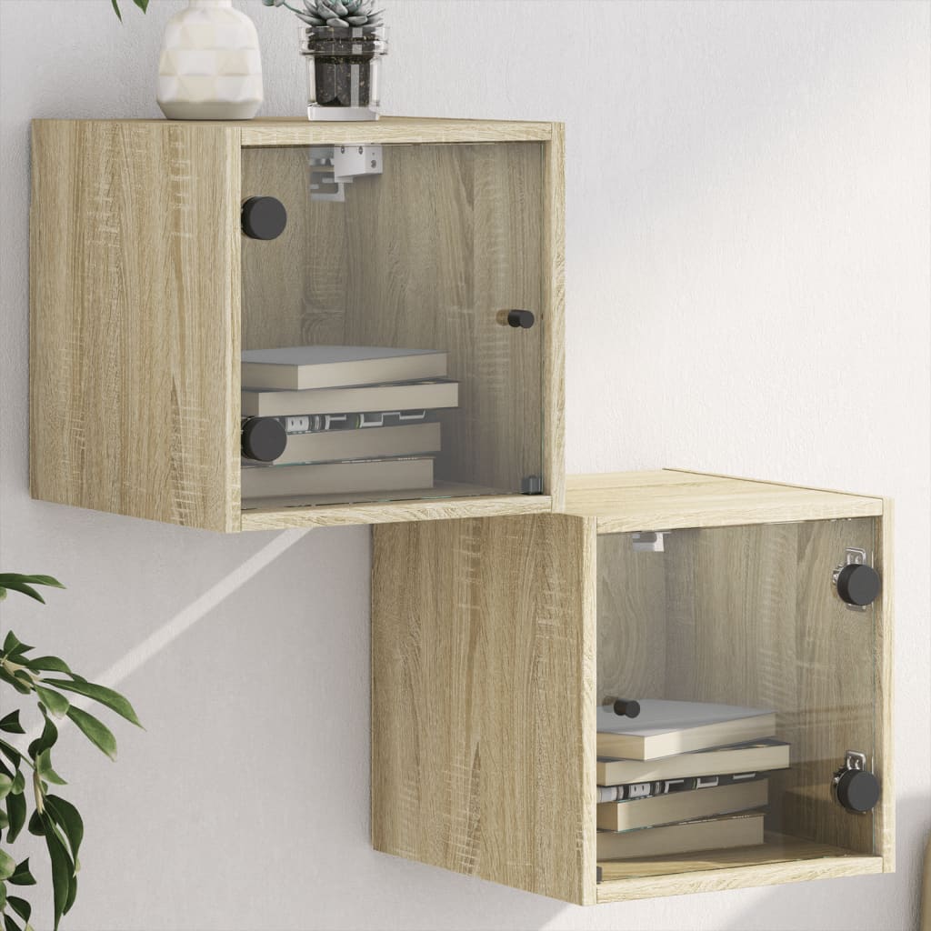 Bedside Table - MAPLE 2 Piece Nightstand Sonoma Oak 35cm