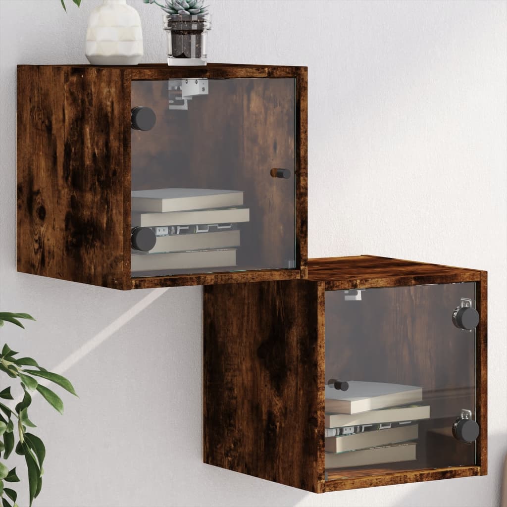 Bedside Table - MAPLE 2 Piece Nightstand Smoked Oak 35cm