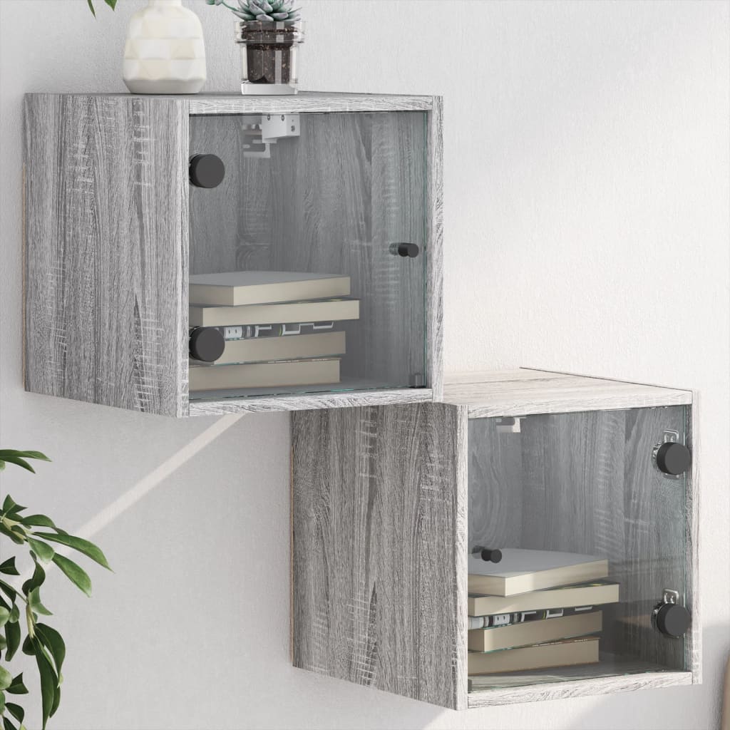 Bedside Table - MAPLE 2 Piece Nightstand Grey Sonoma 35cm