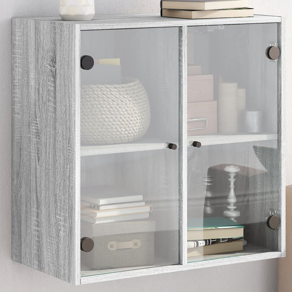 Wall Cabinet with Glass Doors Grey Sonoma 68x37x68.5 cm