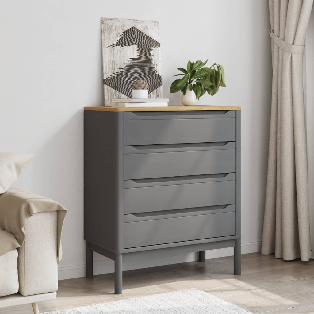 FLUWA Grey Chest of Drawers - Medium-sized, 4 Drawers