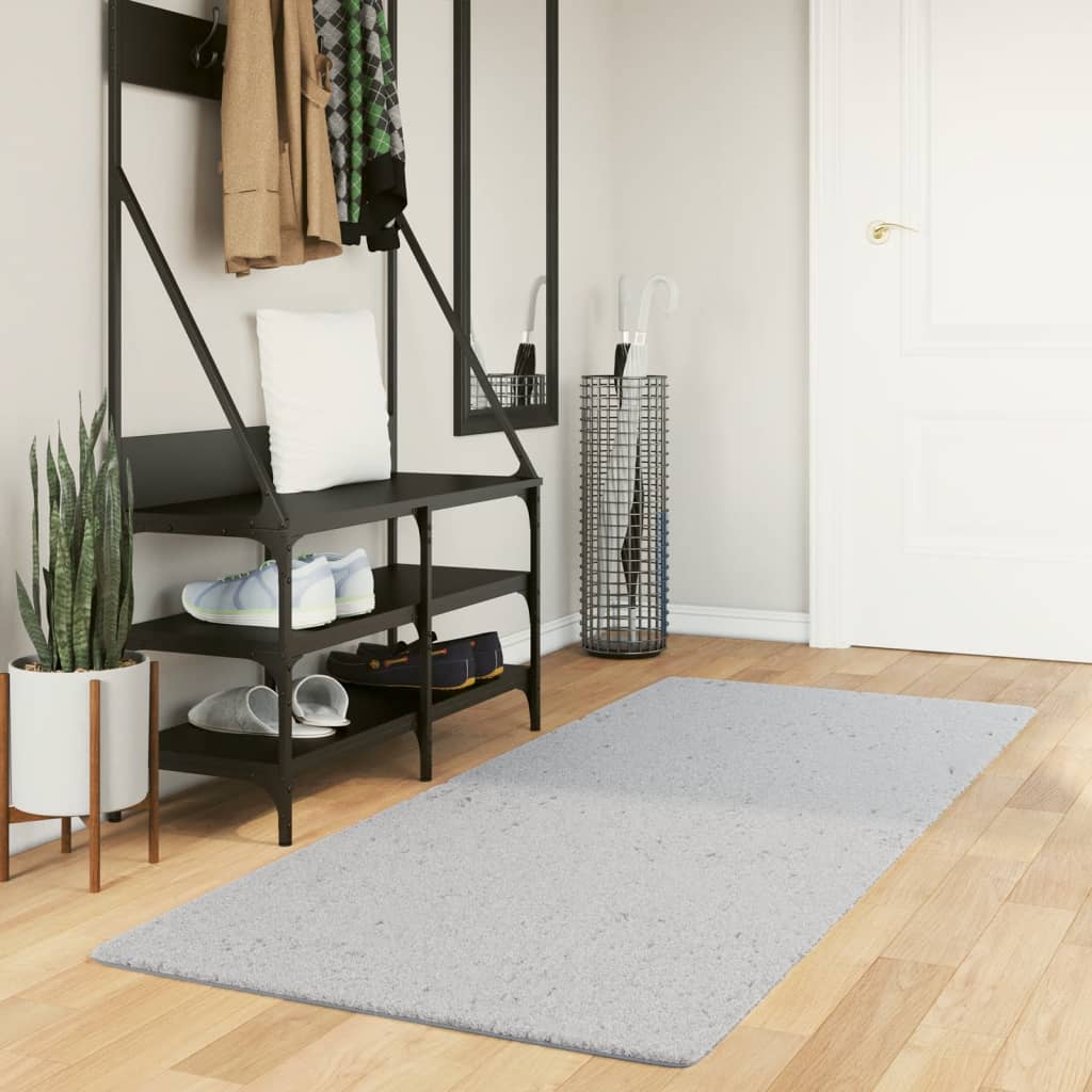 Rug Short Pile Soft and Washable Grey 80x200cm