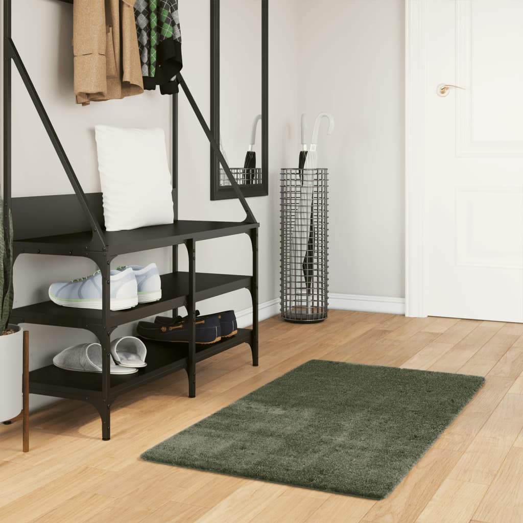 Rug Short Pile Soft and Washable Forest Green 60x110cm