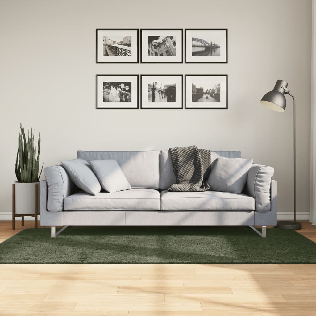 Rug Short Pile Soft and Washable Forest Green 100x200cm