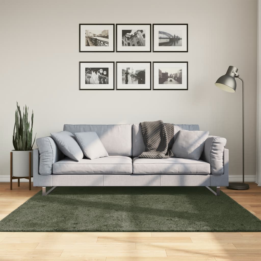 Rug Short Pile Soft and Washable Forest Green 160x160cm