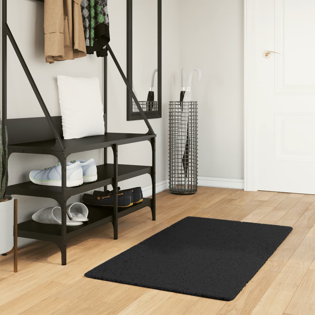 Rug Short Pile Soft and Washable Black 60x110cm