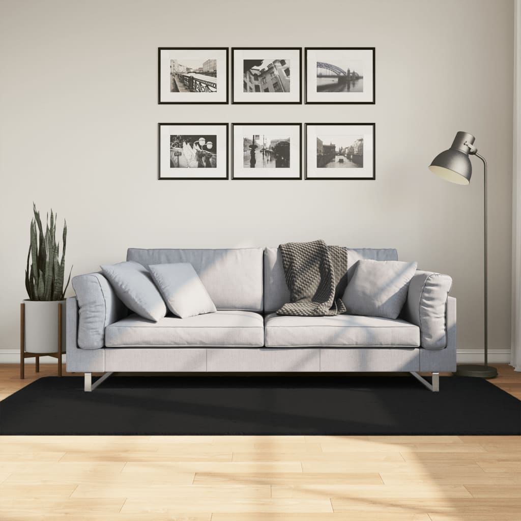 Rug Short Pile Soft and Washable Black 100x200cm