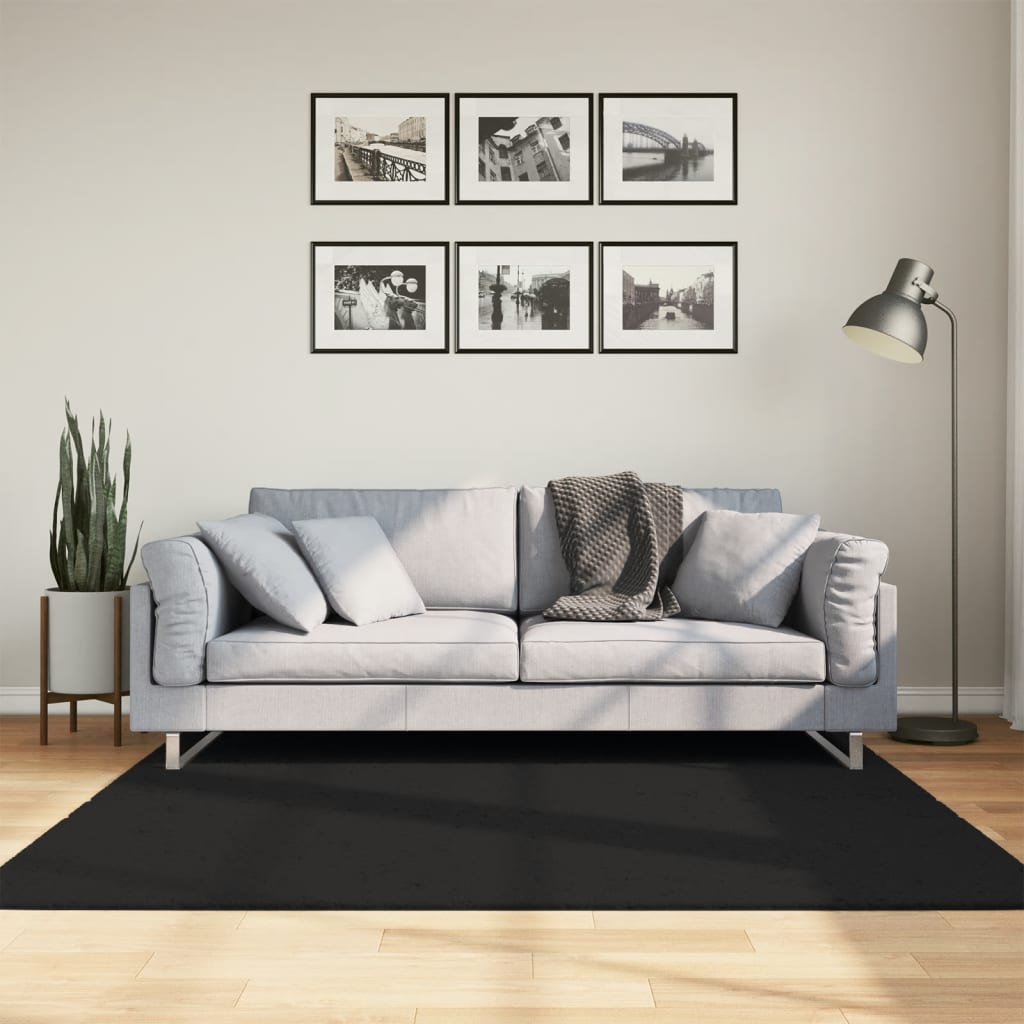 Rug Short Pile Soft and Washable Black 160x160cm