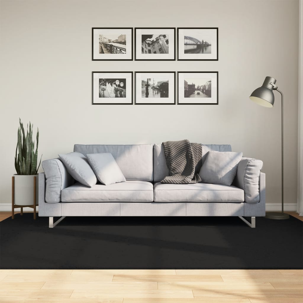 Rug Short Pile Soft and Washable Black 160x230cm