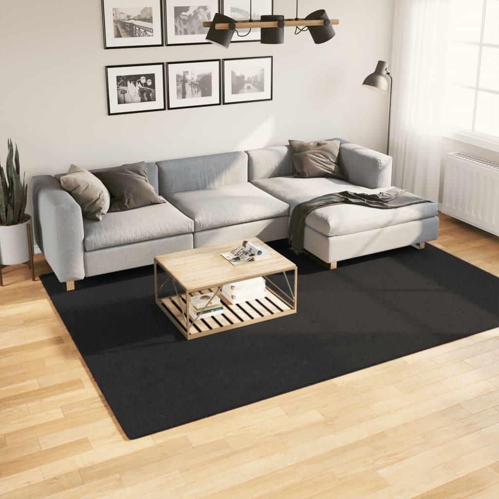 Rug Short Pile Soft and Washable Black 200x280cm