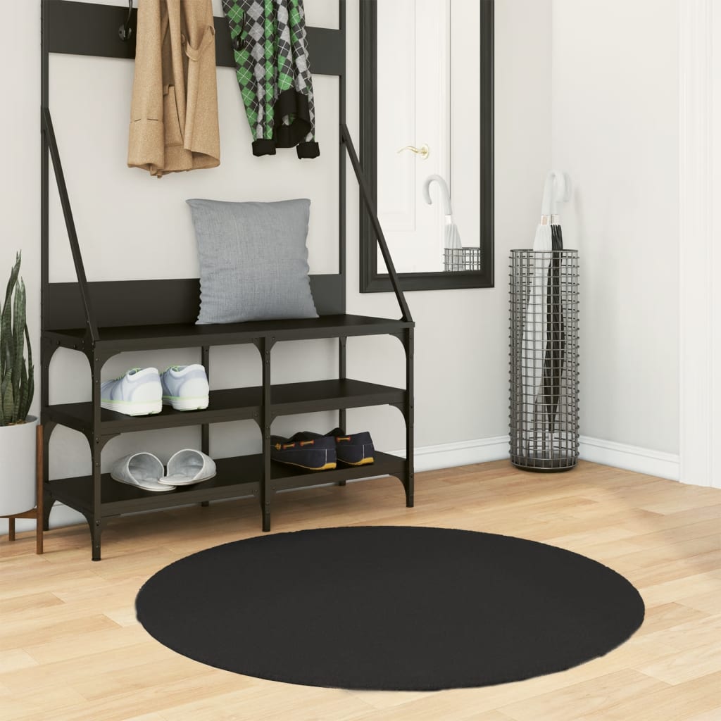 Rug Short Pile Soft and Washable Black 100cm