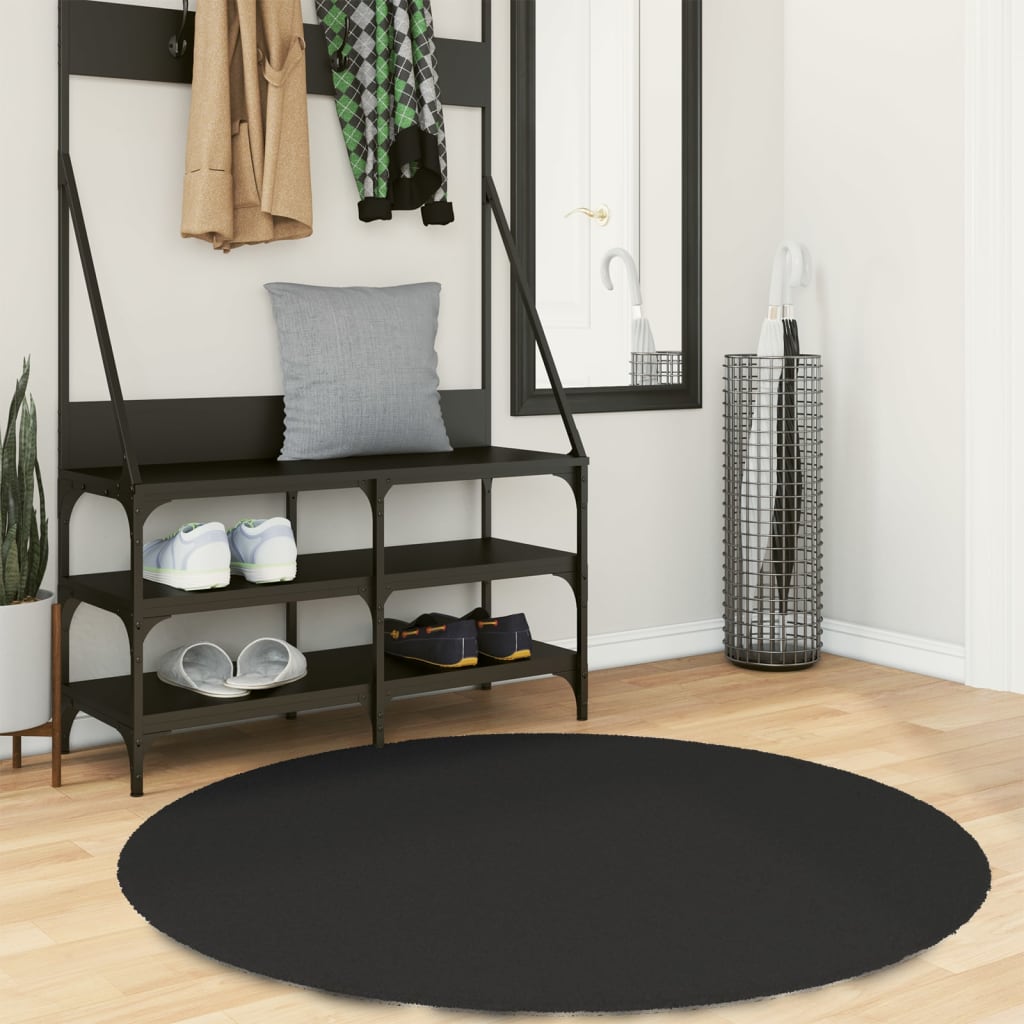 Rug Short Pile Soft and Washable Black 120cm