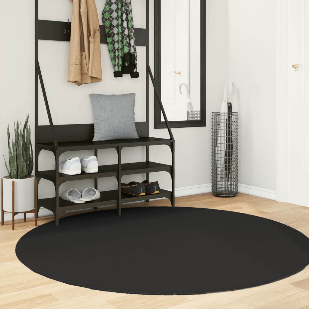 Rug Short Pile Soft and Washable Black 160cm