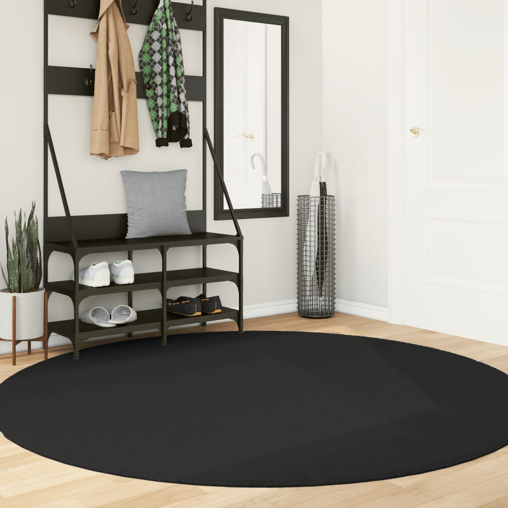 Rug Short Pile Soft and Washable Black 200cm
