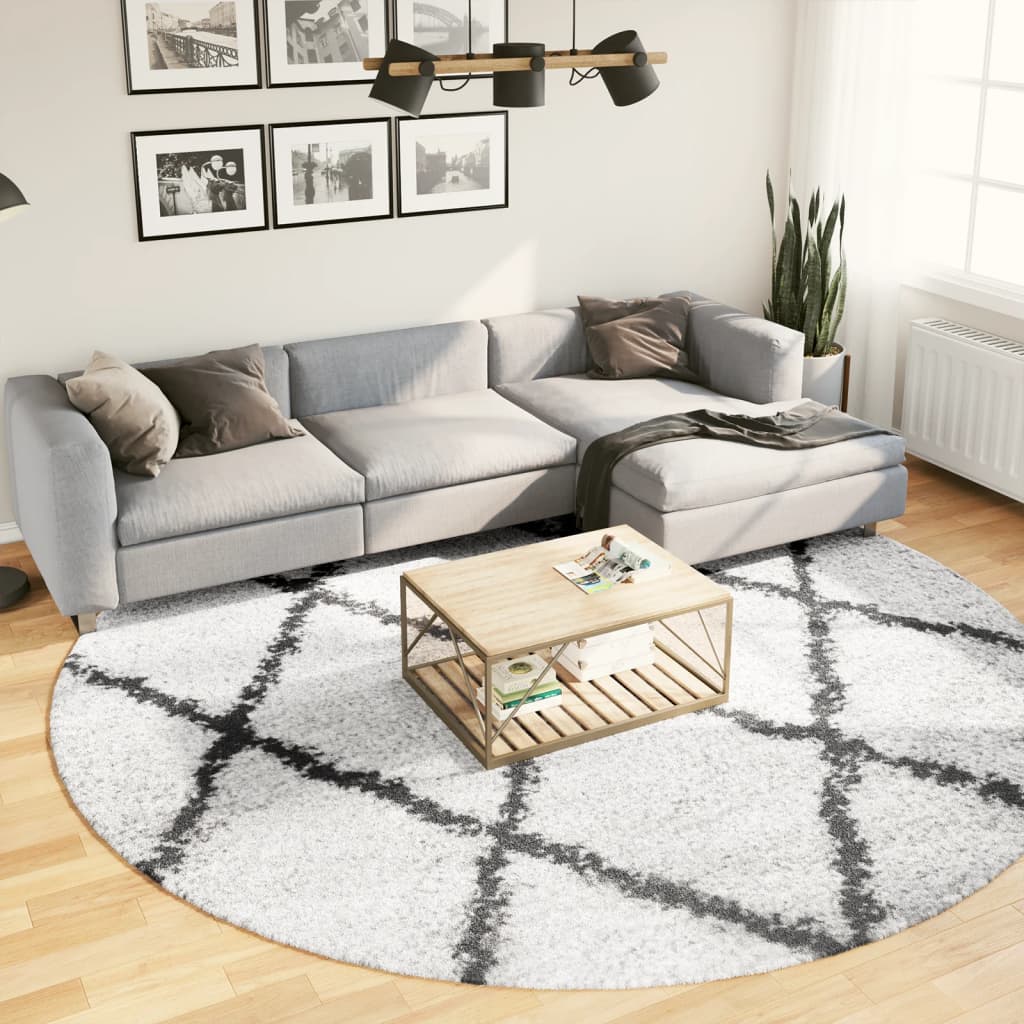 Shaggy Rug High Pile Modern Cream and Black 280cm