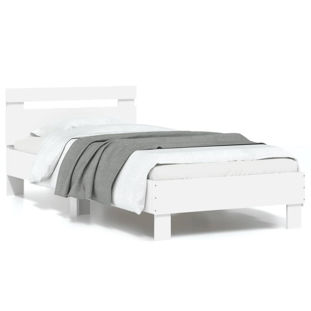 Bed Frame with Headboard and LED Lights White 90x190 cm Single