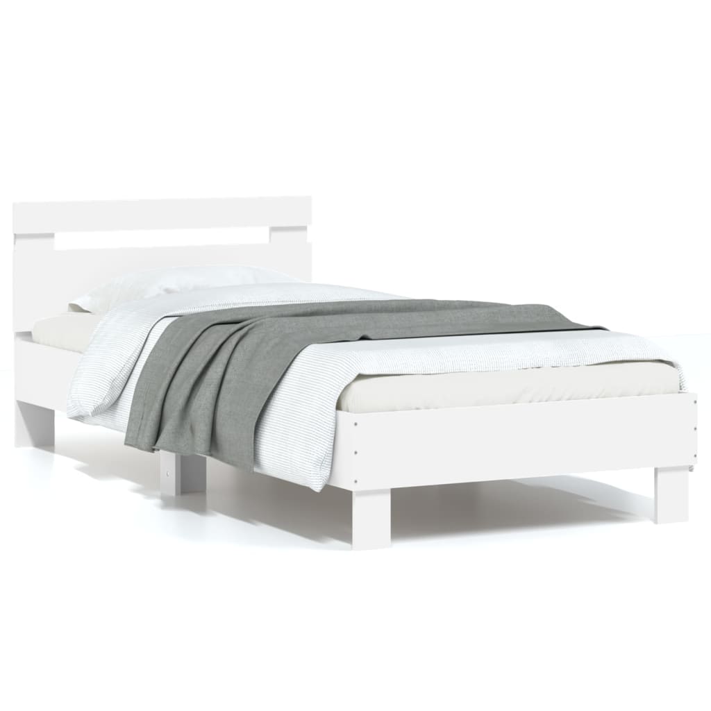 Bed Frame with Headboard and LED Lights White 75x190 cm Small Single