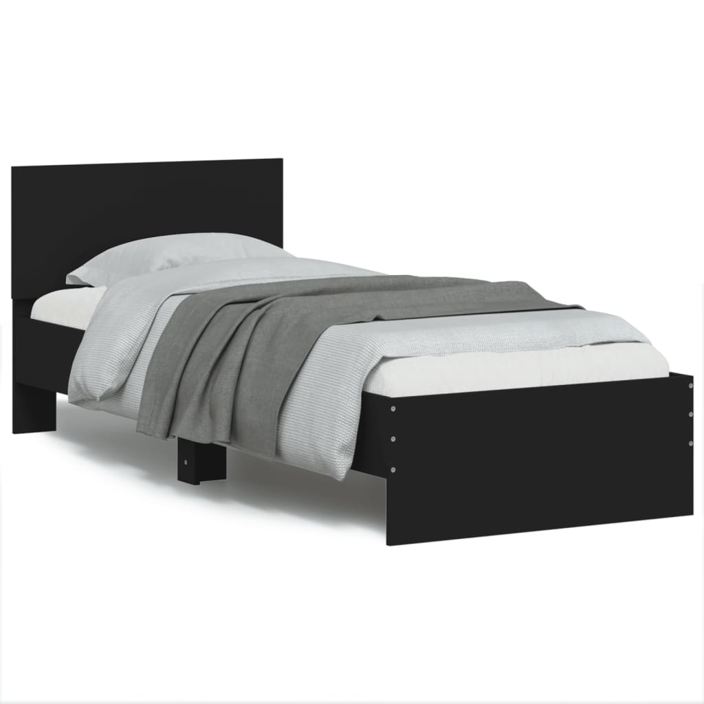 Bed Frame with Headboard and LED Lights Black 75x190 cm Small Single