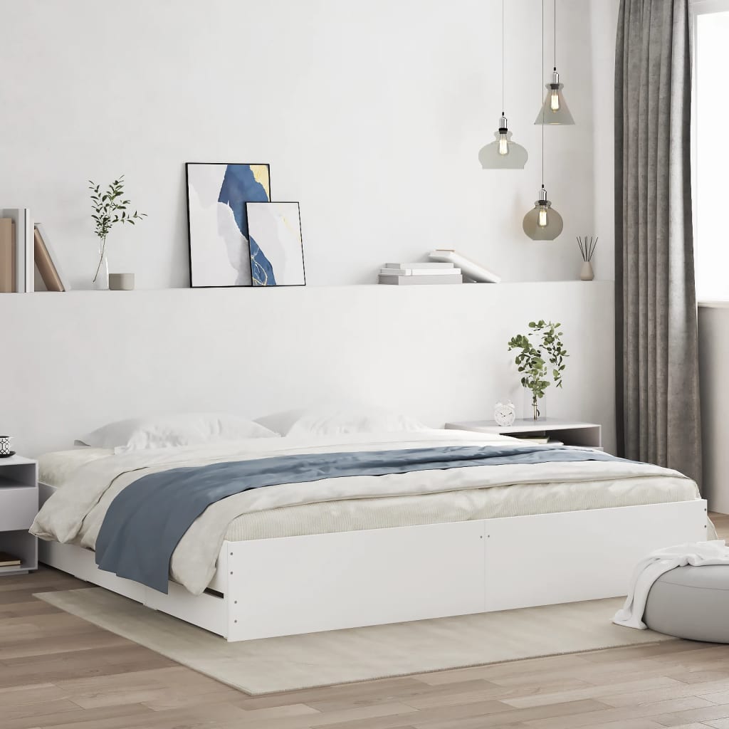 Bed Frame with Drawers White 180x200 cm Super King Size Engineered Wood