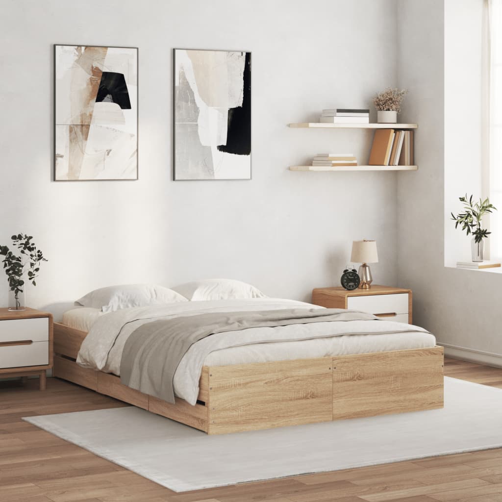 Bed Frame with Drawers Sonoma Oak 120x190 cm Small Double Engineered Wood