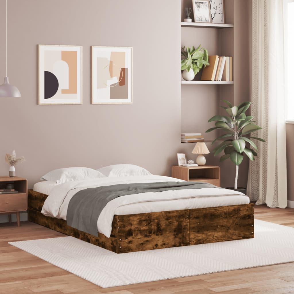 Bed Frame with Drawers Smoked Oak 120x190 cm Small Double Engineered Wood
