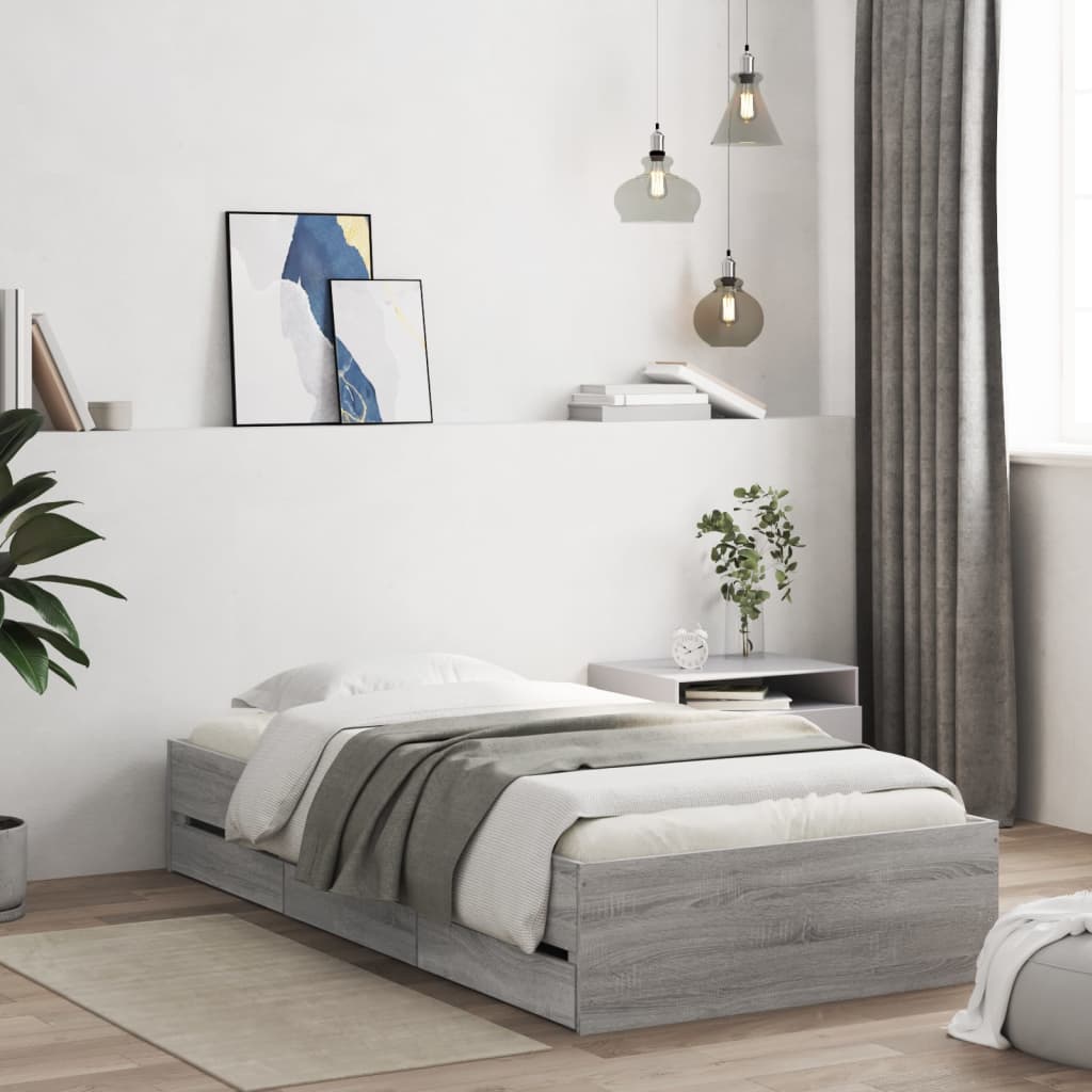 Bed Frame with Drawers Grey Sonoma 90x190 cm Single Engineered Wood