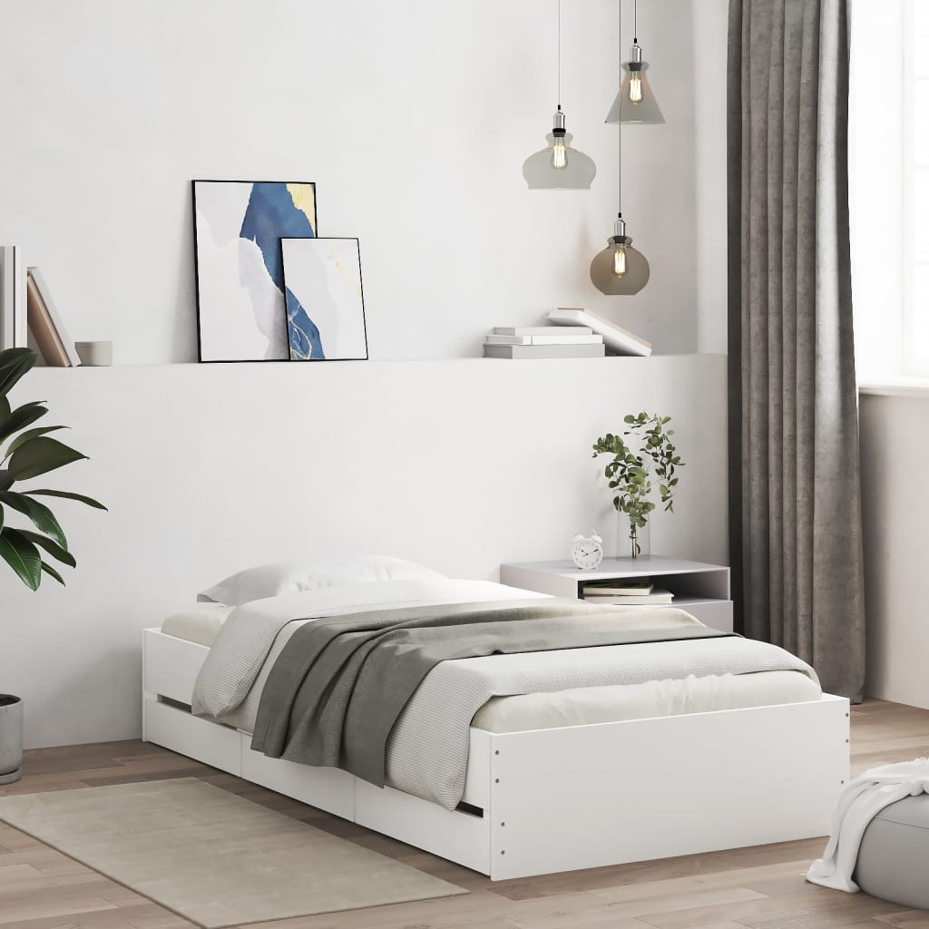Bed Frame with Drawers White 75x190 cm Small Single Engineered Wood